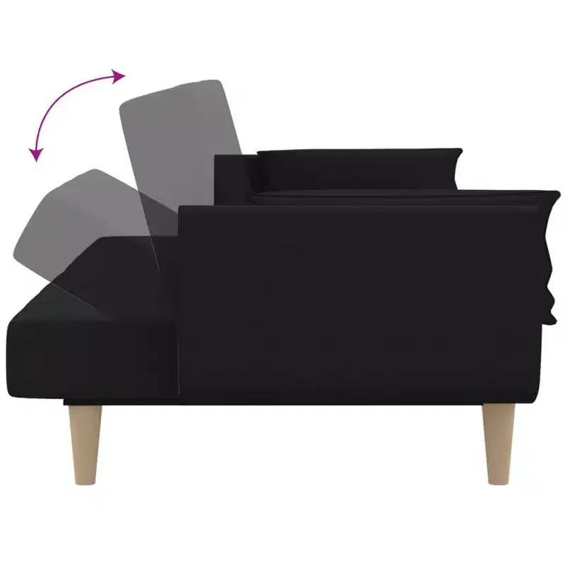 2-Seater Sofa Bed with Two Pillows – Black Fabric, Convertible Guest Sleeper Sofa
