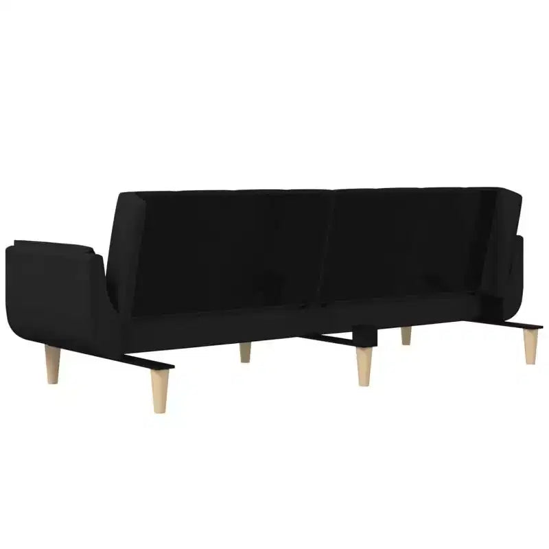 2-Seater Sofa Bed with Two Pillows – Black Fabric, Convertible Guest Sleeper Sofa