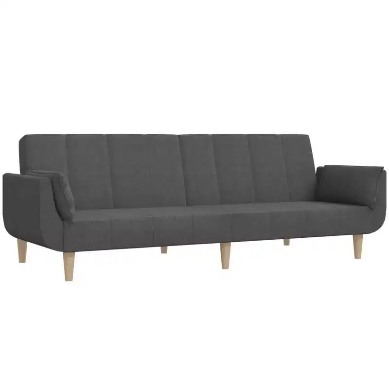 2-Seater Sofa Bed with Two Pillows – Black Fabric, Convertible Guest Sleeper Sofa