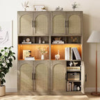 Garde-manger de cuisine en rotin, armoire de rangement de style ferme avec portes en rotin et étagères ouvertes pour salon, cuisine