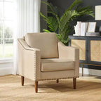 Fauteuil en cuir végétalien avec pieds en bois massif – Chaise d'appoint moderne