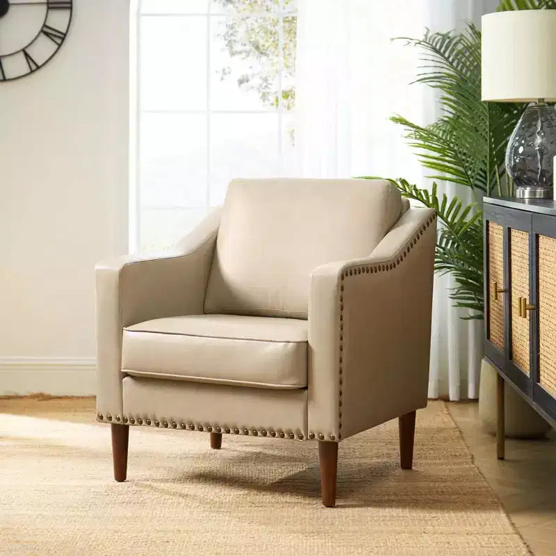Vegan Leather Armchair with Solid Wood Legs – Modern Accent Chair