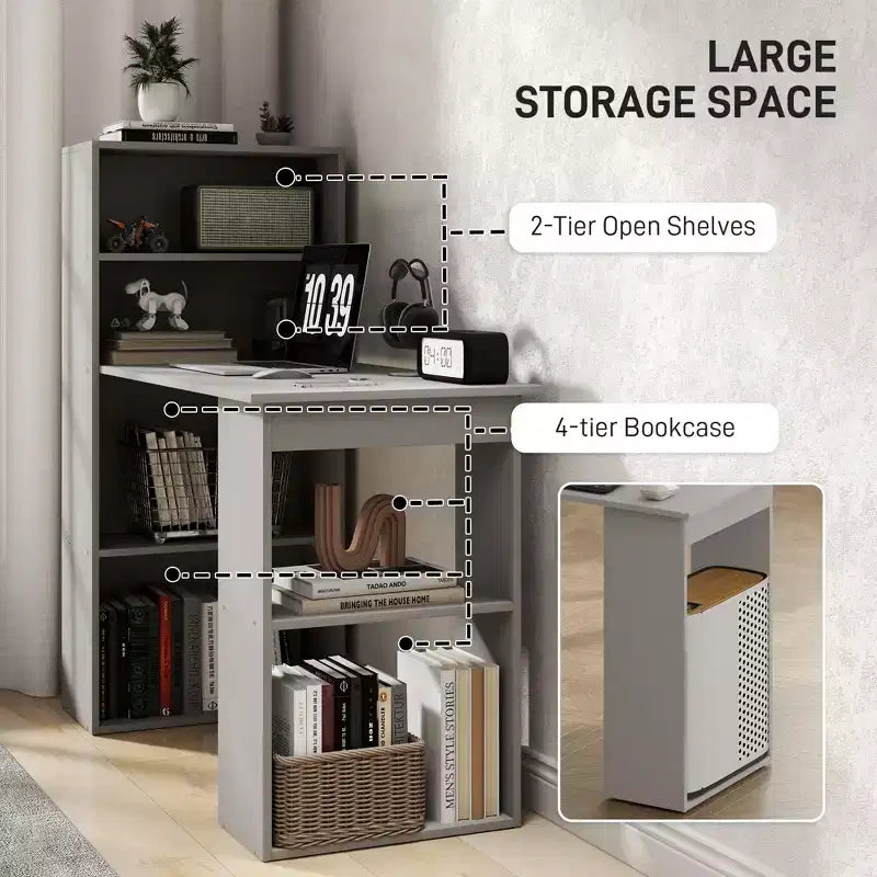 Computer Desk with 6-Tier Storage Shelves – Writing Desk Workstation with Bookshelf for Home Office