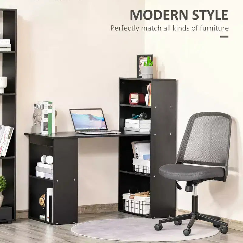 Computer Desk with 6-Tier Storage Shelves – Writing Desk Workstation with Bookshelf for Home Office
