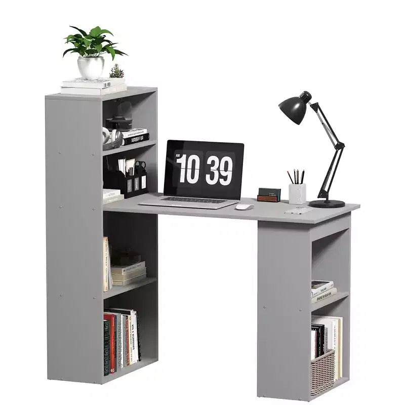 Computer Desk with 6-Tier Storage Shelves – Writing Desk Workstation with Bookshelf for Home Office