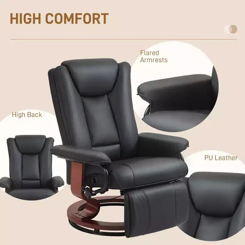 Modern PU Leather Swivel Recliner Chair with Footrest – Compact Armchair for Living Room & RV