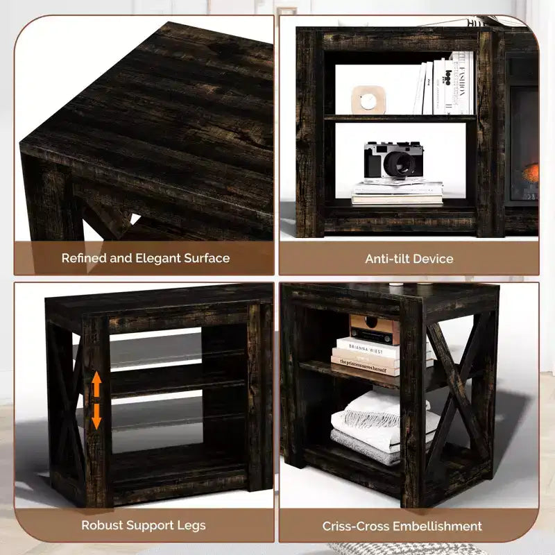 Farmhouse 70'' TV Stand For Tvs Up To 70'' With 23'' Electric Fireplace and Adjustable Shelves