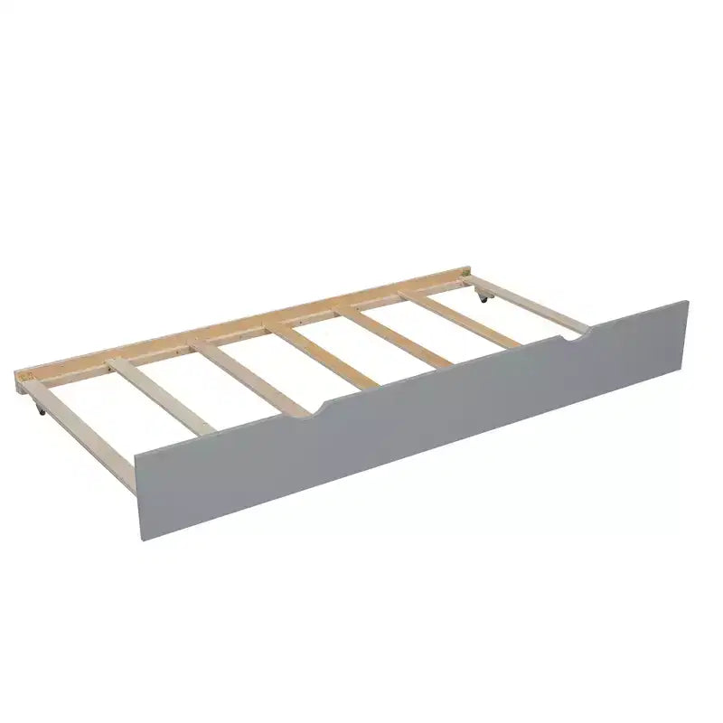 Twin over Full Bunk Bed with Staircase, Twin Trundle & Safety Guardrails – Solid Wood, Gray