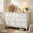 Heynemo Dresser for Bedroom, 7 Drawers Dresser with Distinctive Wooden Legs & White Paint Finish for Bedroom, Living Room, Hallway
