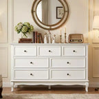 Commode à 7 tiroirs pour chambre à coucher – Finition peinture blanche avec pieds en bois distinctifs
