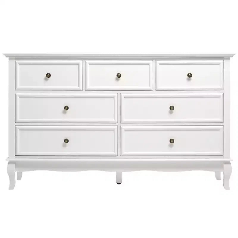 7-Drawer Dresser for Bedroom – White Paint Finish with Distinctive Wooden Legs