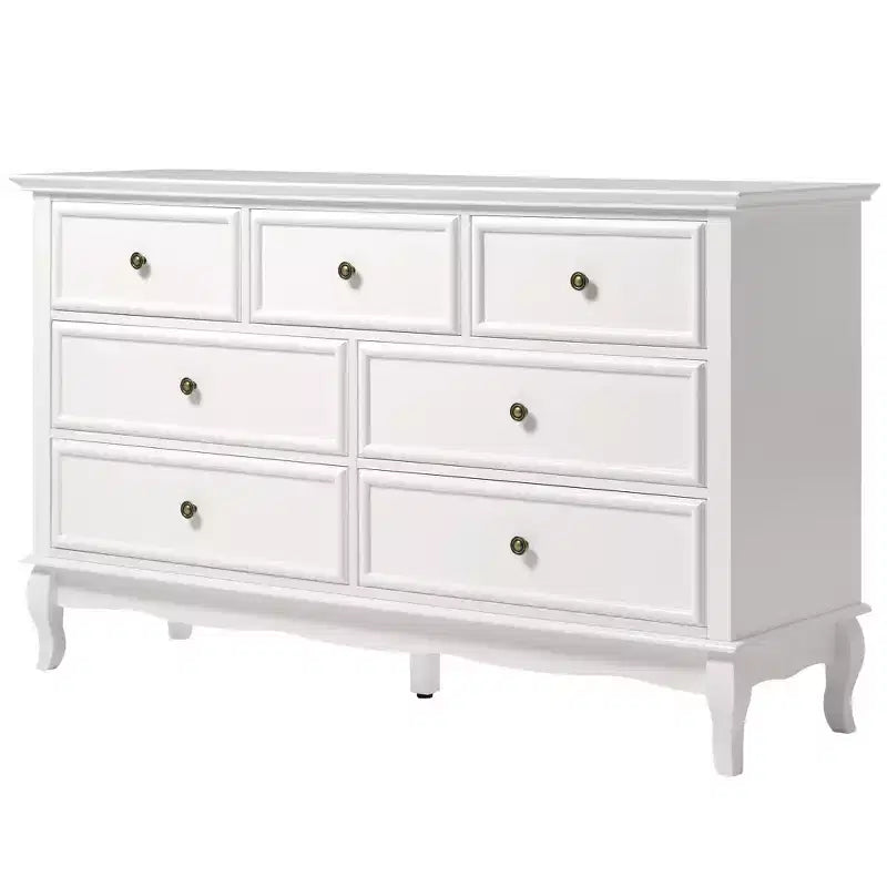 7-Drawer Dresser for Bedroom – White Paint Finish with Distinctive Wooden Legs