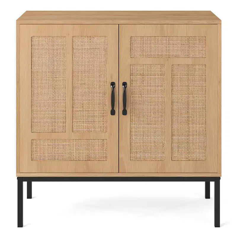 Rattan Storage Cabinet with 2-Door Buffet Sideboard & 3-Position Adjustable Shelf