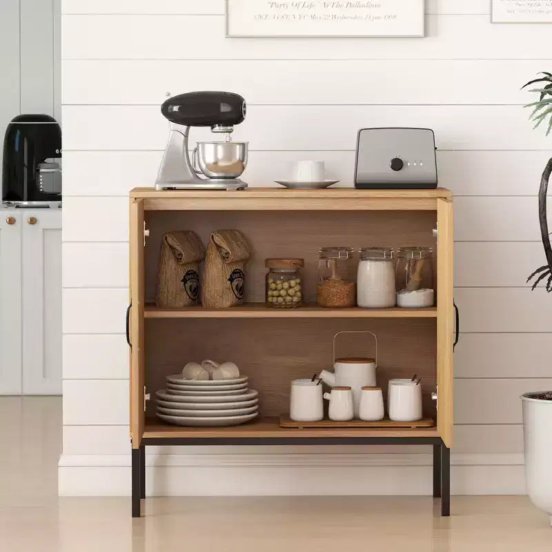 Rattan Storage Cabinet with 2-Door Buffet Sideboard & 3-Position Adjustable Shelf