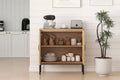 Meuble de rangement en rotin avec buffet à 2 portes et étagère réglable sur 3 positions