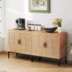 Meuble de rangement en rotin avec buffet à 2 portes et étagère réglable sur 3 positions