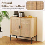 Meuble de rangement en rotin avec buffet à 2 portes et étagère réglable sur 3 positions