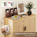 Meuble de rangement en rotin avec buffet à 2 portes et étagère réglable sur 3 positions
