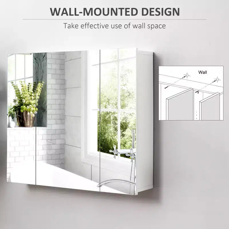 Wall Mounted Mirror Cabinet – Bathroom Medicine Cabinet with 3 Doors & Adjustable Shelves