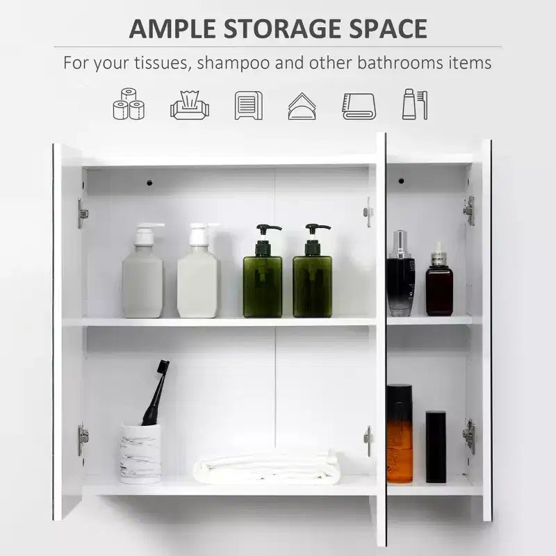 Wall Mounted Mirror Cabinet – Bathroom Medicine Cabinet with 3 Doors & Adjustable Shelves