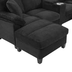 Canapé d'angle en U de 296 cm – Canapé rembourré en velours côtelé avec poufs et porte-gobelets
