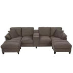 Canapé d'angle en U de 296 cm – Canapé rembourré en velours côtelé avec poufs et porte-gobelets