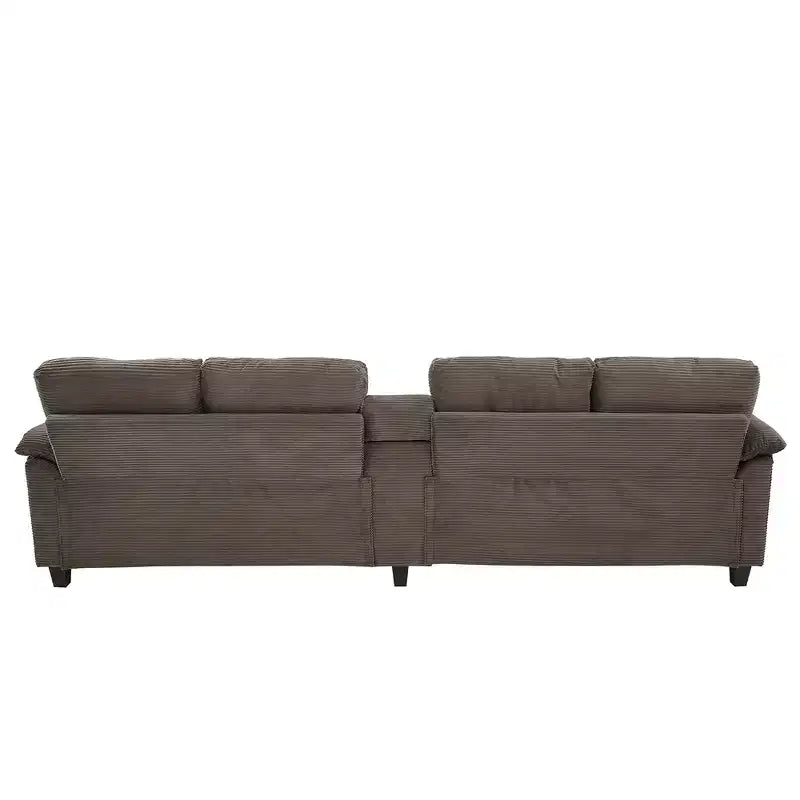 116.9" U-Shaped Sectional Sofa – Corduroy Upholstered Couch with Ottomans & Cup Holders
