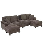 Canapé d'angle en U de 296 cm – Canapé rembourré en velours côtelé avec poufs et porte-gobelets