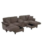 Canapé d'angle en U de 296 cm – Canapé rembourré en velours côtelé avec poufs et porte-gobelets