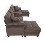 Canapé d'angle en U de 296 cm – Canapé rembourré en velours côtelé avec poufs et porte-gobelets