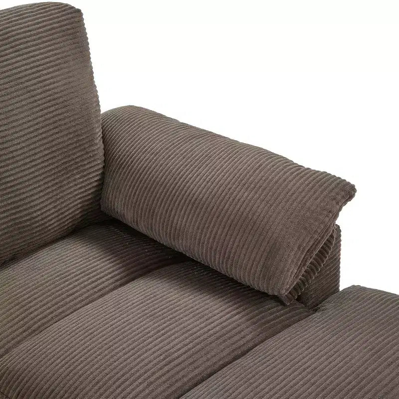 116.9" U-Shaped Sectional Sofa – Corduroy Upholstered Couch with Ottomans & Cup Holders