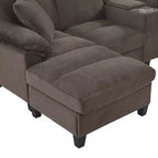 Canapé d'angle en U de 296 cm – Canapé rembourré en velours côtelé avec poufs et porte-gobelets
