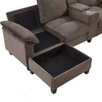 Canapé d'angle en U de 296 cm – Canapé rembourré en velours côtelé avec poufs et porte-gobelets