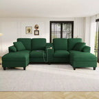 Canapé d'angle en U de 296 cm – Canapé rembourré en velours côtelé avec poufs et porte-gobelets