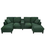 Canapé d'angle en U de 296 cm – Canapé rembourré en velours côtelé avec poufs et porte-gobelets