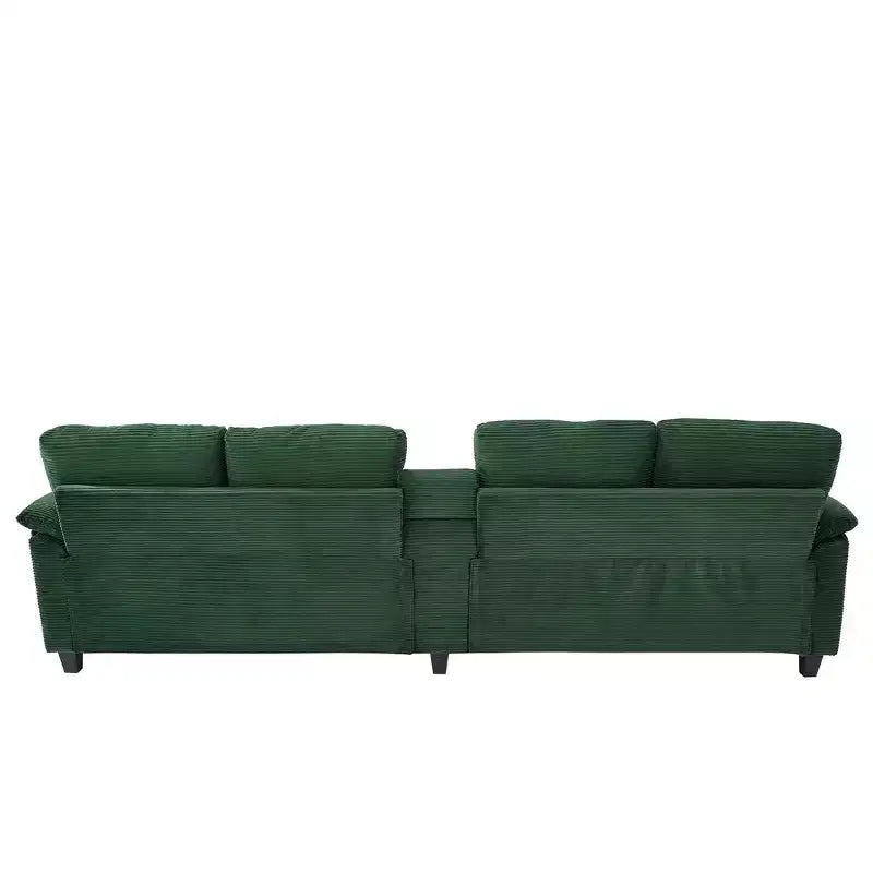 116.9" U-Shaped Sectional Sofa – Corduroy Upholstered Couch with Ottomans & Cup Holders
