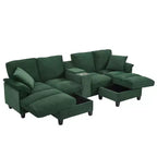 Canapé d'angle en U de 296 cm – Canapé rembourré en velours côtelé avec poufs et porte-gobelets