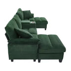 Canapé d'angle en U de 296 cm – Canapé rembourré en velours côtelé avec poufs et porte-gobelets