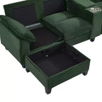 Canapé d'angle en U de 296 cm – Canapé rembourré en velours côtelé avec poufs et porte-gobelets