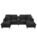 Canapé d'angle en U de 296 cm – Canapé rembourré en velours côtelé avec poufs et porte-gobelets