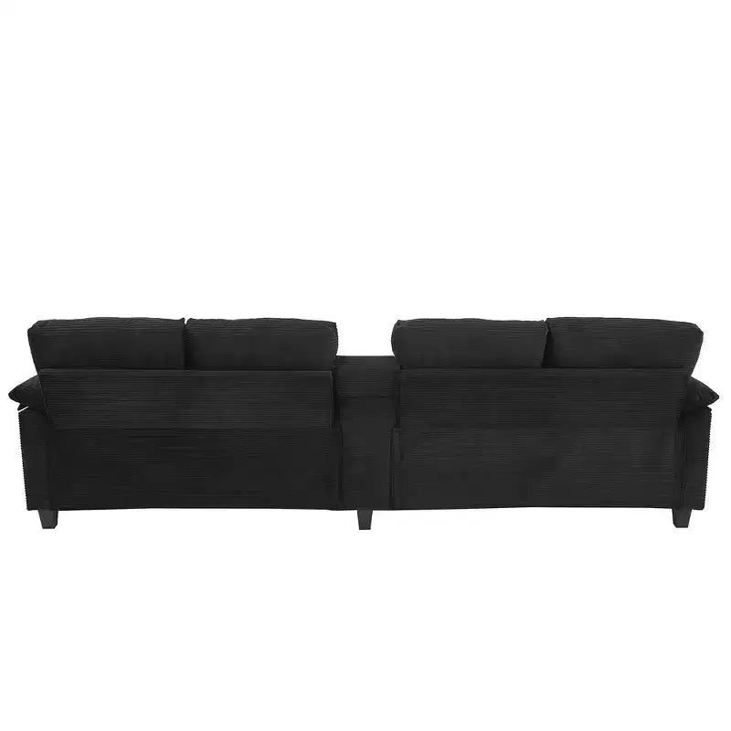 116.9" U-Shaped Sectional Sofa – Corduroy Upholstered Couch with Ottomans & Cup Holders
