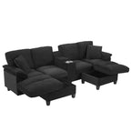 Canapé d'angle en U de 296 cm – Canapé rembourré en velours côtelé avec poufs et porte-gobelets