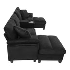 Canapé d'angle en U de 296 cm – Canapé rembourré en velours côtelé avec poufs et porte-gobelets