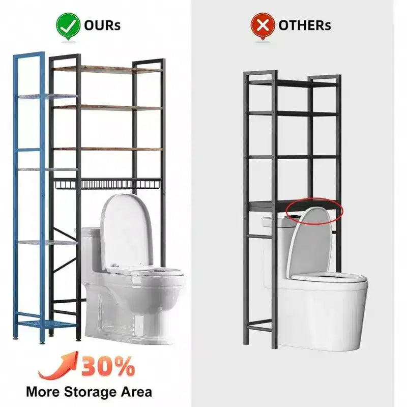 8 - Tier Over Toilet Storage with Side Rack, Adjustable Shelf Drain Basket, Freestanding Bathroom Organizer for Balcony