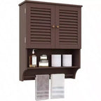 Bathroom Wall Cabinet with Towels Bar, 23.6 Inch Lx7.9x27.5 H MDF Material Espresso Space Saver Storage Cabinet Over Toilet