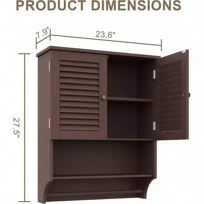 Bathroom Wall Cabinet with Towels Bar, 23.6 Inch Lx7.9x27.5 H MDF Material Espresso Space Saver Storage Cabinet Over Toilet