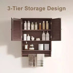 Armoire Murale de Salle de Bain avec Barre Porte-Serviettes, 60 cm L x 20 cm P x 70 cm H, Matériau MDF, Couleur Expresso, Meuble de Rangement Gain de Place Au-dessus des Toilettes