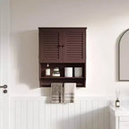 Armoire Murale de Salle de Bain avec Barre Porte-Serviettes, 60 cm L x 20 cm P x 70 cm H, Matériau MDF, Couleur Expresso, Meuble de Rangement Gain de Place Au-dessus des Toilettes