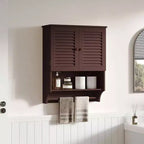 Armoire Murale de Salle de Bain avec Barre Porte-Serviettes, 60 cm L x 20 cm P x 70 cm H, Matériau MDF, Couleur Expresso, Meuble de Rangement Gain de Place Au-dessus des Toilettes