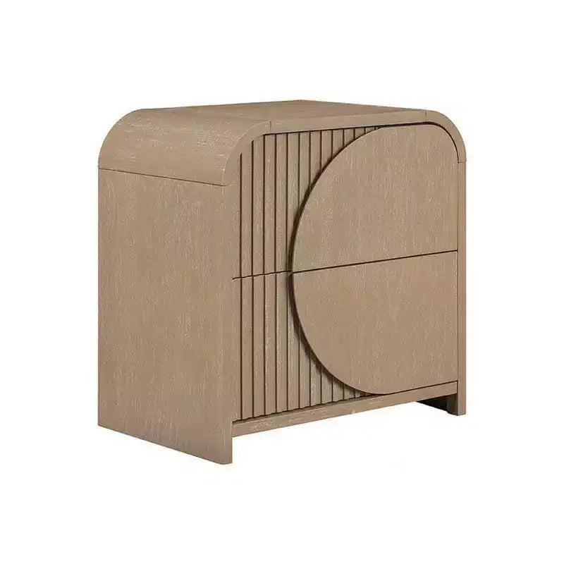 Nightstand with 2 Drawers & Reeded Panels – Natural Brown Solid Rubberwood